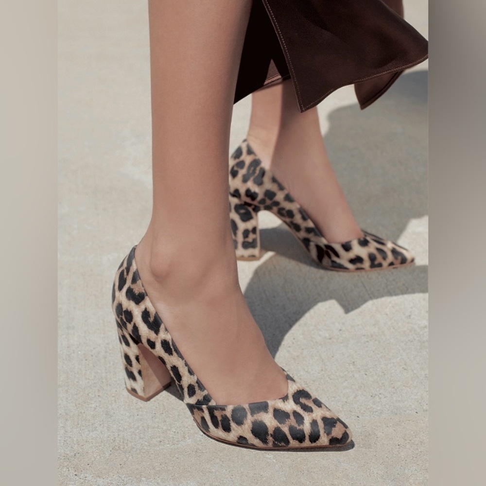 NEW Loeffler Randall Paulina Leopard Suede Block Heel Pointed Toe Pumps